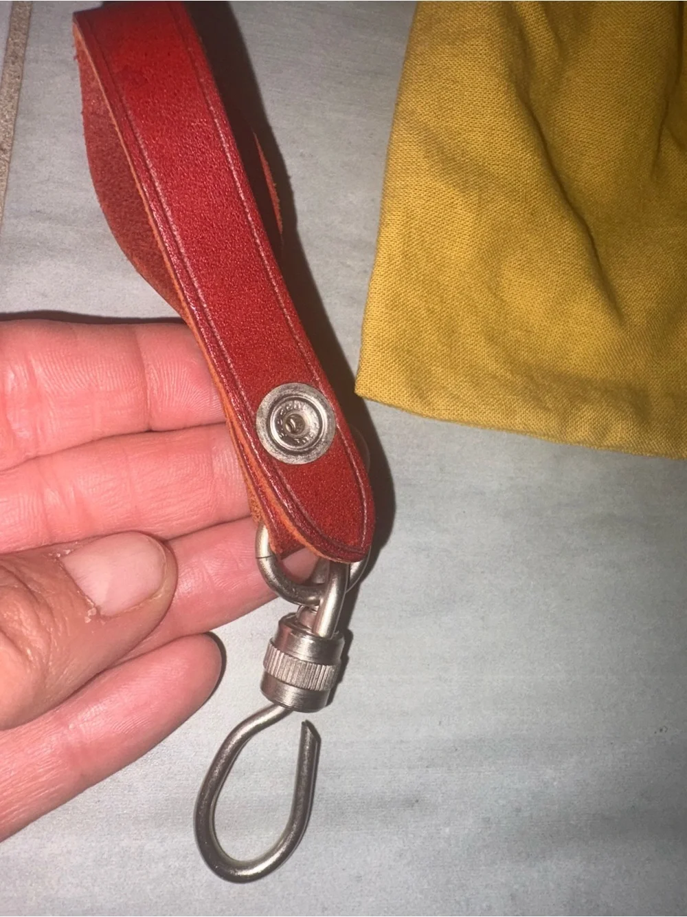 Authentic il bisonte Red Leather Key Holder with Yellow Drawstring Pouch